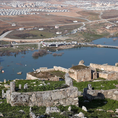 An old cemetery is seen in Hasankeyf, which will be significantly submerged by the Ilisu Dam, with new Hasankeyf in the background in southeastern Batman province, Turkey, February 20, 2020. Picture taken February 20, 2020. REUTERS/Murad Sezer - RC2P7F95MH1O