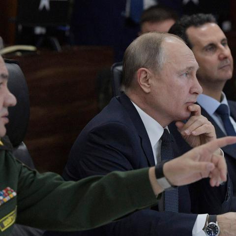 Russian President Vladimir Putin, Defence Minister Sergei Shoigu and Syrian President Bashar al-Assad attend a meeting in Damascus, Syria January 7, 2020. Sputnik/Alexei Druzhinin/Kremlin via REUTERS  ATTENTION EDITORS - THIS IMAGE WAS PROVIDED BY A THIRD PARTY. - RC29BE9XR6LF