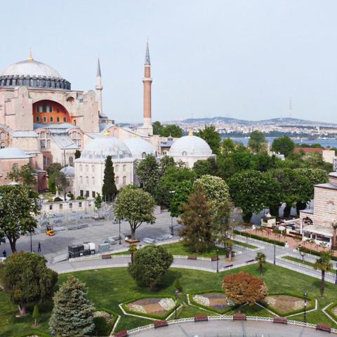 ISTANBUL, TURKEY - MAY 18: Hagia Sophia and its surroundings remain empty during the third day of the 4-day coronavirus restrictions imposed to stem the novel COVID-19 pandemic in Istanbul, Turkey on May 18, 2020. (Photo by Erhan Sevenler/Anadolu Agency via Getty Images)