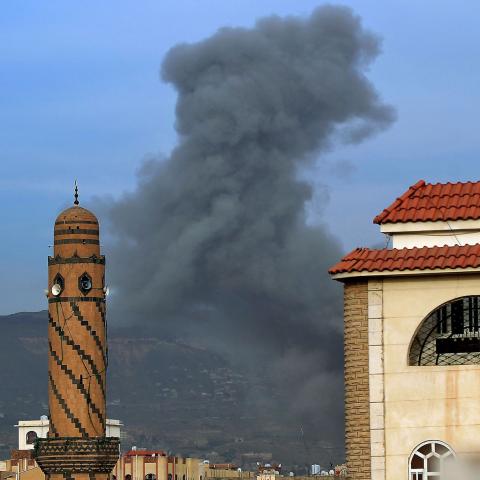 Smoke billows following an airstrike by Saudi-led coalition in the Yemeni capital Sanaa, on June 16, 2020. - Yemen is wracked by a war which has killed tens of thousands of people and led to the world's worst humanitarian crisis, according to the United Nations.
The war between Huthi rebels and pro-government forces escalated in 2015 when a Saudi-led military coalition intervened against the rebels who control large parts of Yemen including the capital Sanaa. (Photo by MOHAMMED HUWAIS / AFP) (Photo by MOHAM