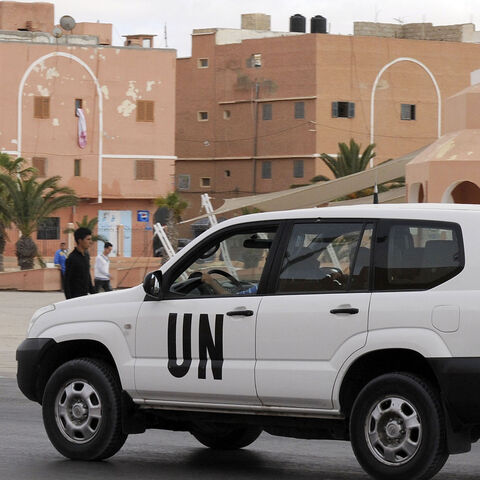 A United Nations car drives past the Mechouar square on May 14, 2013 in Laayoune, the capital of Moroccan-controlled Western Sahara. Six Sahrawi activists arrested this month after pro-independence protests in Western Sahara said they were tortured by Moroccan police and made to sign confessions, Amnesty International charged on May 16, 2013.  AFP PHOTO /FADEL SENNA / AFP / FADEL SENNA        (Photo credit should read FADEL SENNA/AFP via Getty Images)