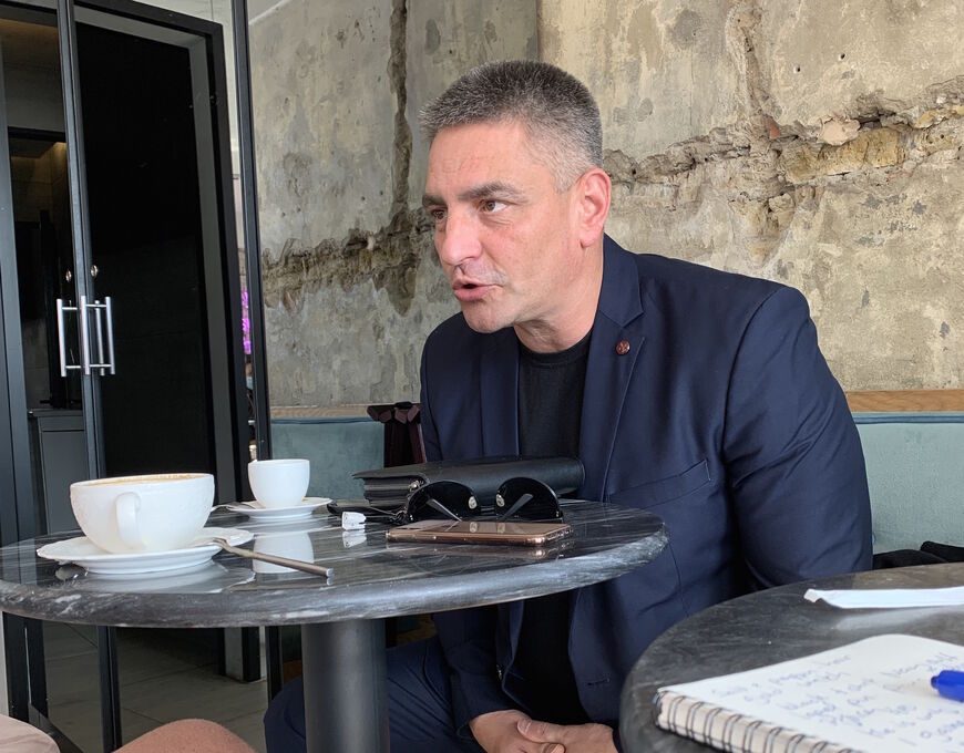 Yevgeny Fomenko, a Ukrainian entrepreneur who was held hostage by the PKK, is pictured at a cafe in Kyiv during an interview with Al-Monitor.