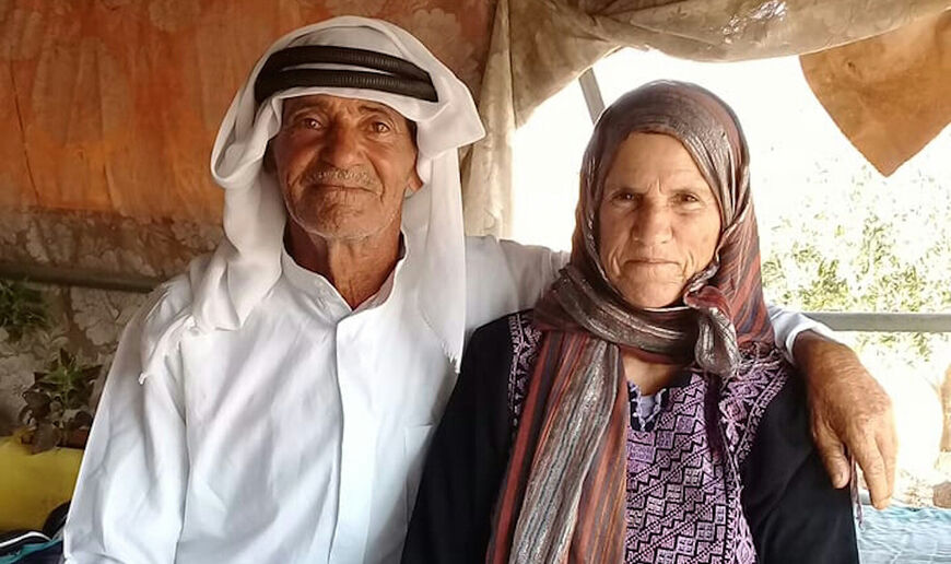 (Hayel Bisharat and his wife in their home on Sept. 10, 2021, image courtesy of Mahmoud Bisharat)