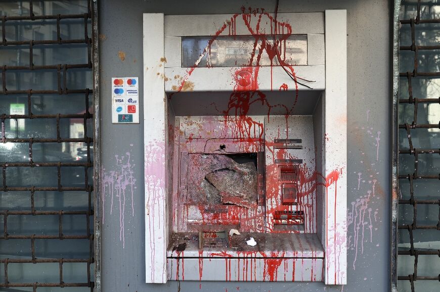 A vandalised ATM in the capital Beirut