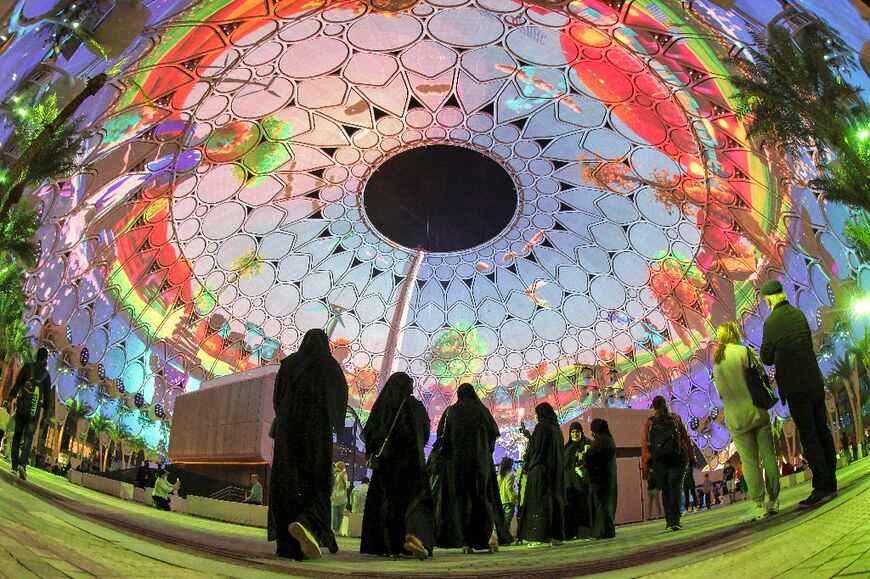 Visitors to the al-Wasl Dome at Expo 2020 Dubai on January 5, 2022