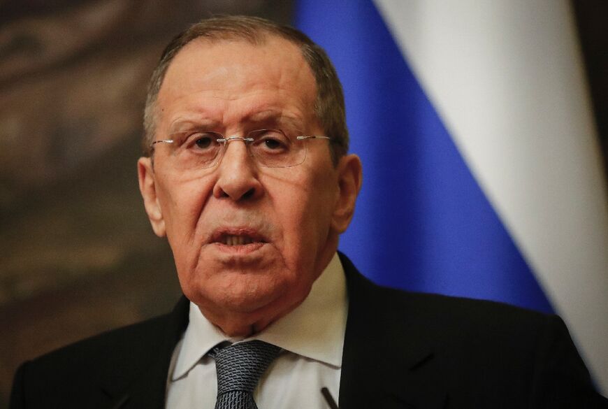 Russian Foreign Minister Sergei Lavrov is seen at a Moscow news conference on March 5, 2022