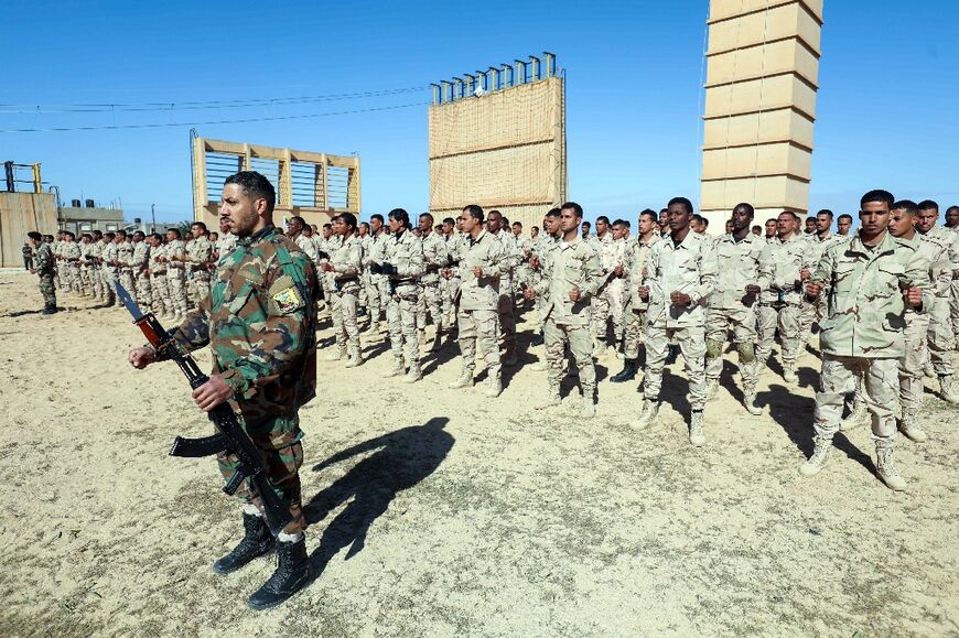 Special Forces cadets of the self-proclaimed Libyan National Army affiliated with eastern strongman Khalifa Haftar, in a graduation ceremony in the eastern city of Benghazi, on January 20, 2022