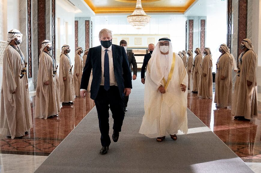 British Prime Minister Boris Johnson arrives in Abu Dhabi