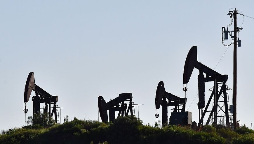 Working pumpjacks are seen in the Montebello Oil Field in Montebello, California, on February 23, 2022