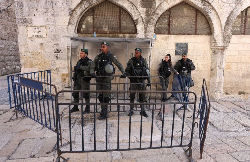 Israeli security forces stand guard in Jerusalem's Old City on Thursday