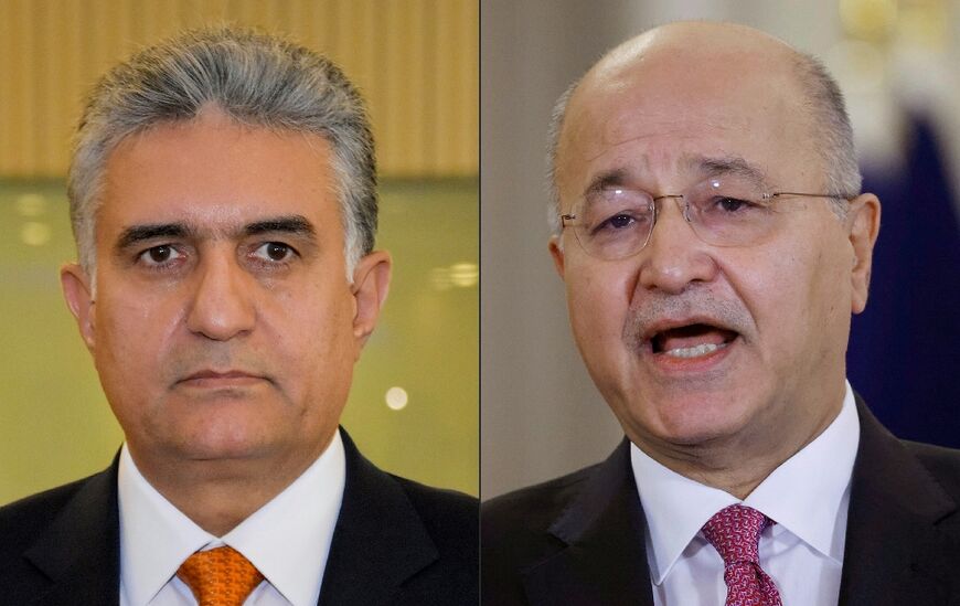This combination of pictures shows Iraqi presidential candidates Rebar Ahmed (L) and incumbent Barham Saleh