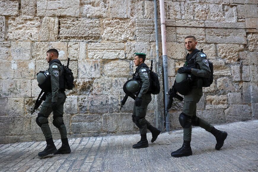 Israeli border police patrol the old city of Jerusalem on March 28, 2022