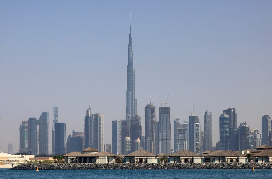 Dubai's skyline with the iconic Burj Khalifa building in the centre