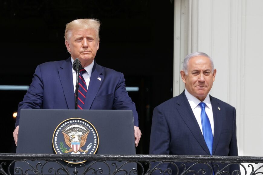 Then US president Donald Trump and Israeli premier Benjamin Netanyahu participate in the signing ceremony of the Abraham Accords on the South Lawn of the White House on September 15, 2020 in Washington, DC