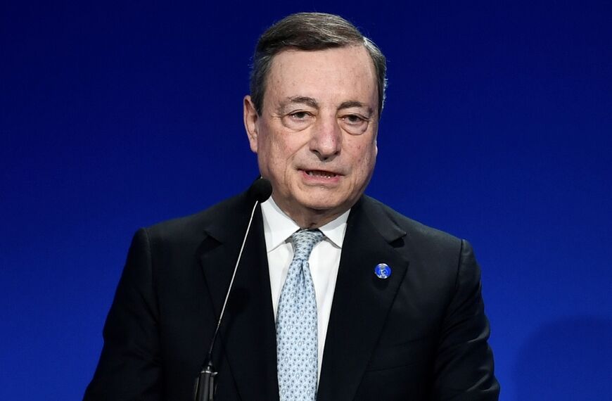 Italian Prime Minister Mario Draghi, during a ministerial meeting at the Organisation for Economic Co-operation and Development, in Paris on June 9, 2022
