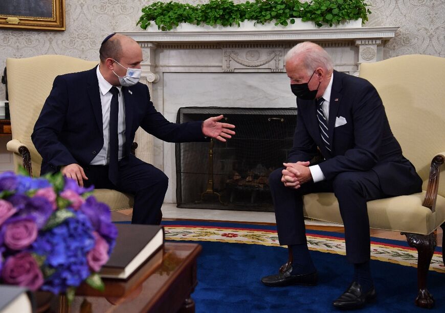 US President Joe Biden meets with Israeli Prime Minister Naftali Bennett in the Oval Office of the White House in Washington, DC, on August 27, 2021