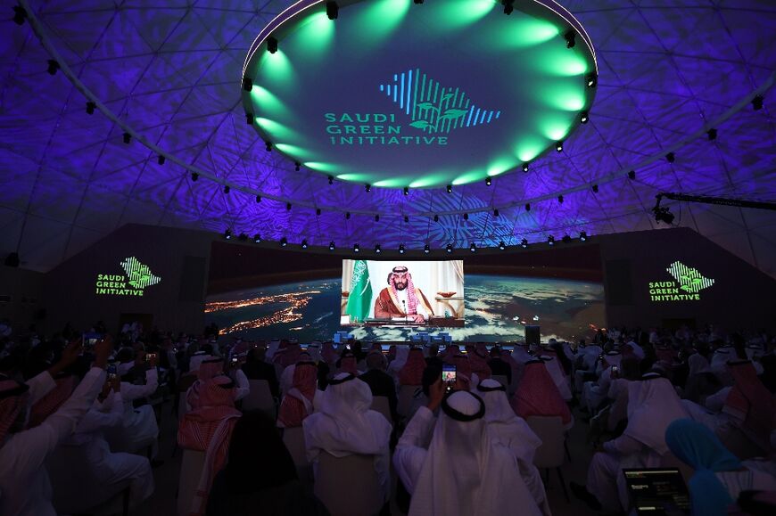 Prince Mohammed delivers a speech at the Saudi Green Initiative forum in October, 2021