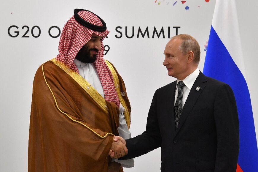 Saudi Arabia's Crown Prince Mohammed bin Salman meets Russian President Vladimir Putin on the sidelines of a Group of 20 summit in Osaka in 2019