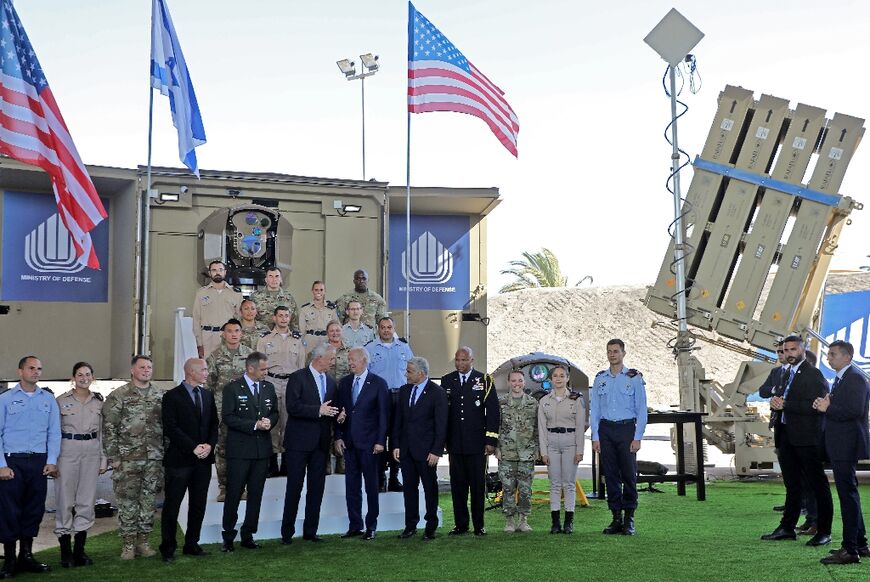 After Biden landed, Israel's military showed him its new Iron Beam defence system, an anti-drone laser it claims is crucial to countering Iran's fleet of unmanned aerial vehicles