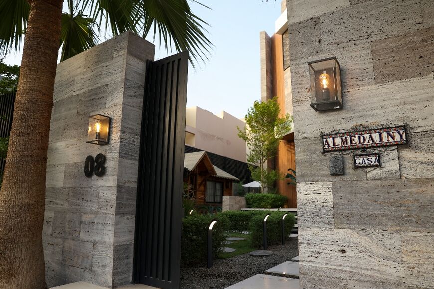 The entrance to the recently renovated villa of Haitham al-Madini: architects say such features have become a hallmark of renovation and newly-built projects across the capital Riyadh