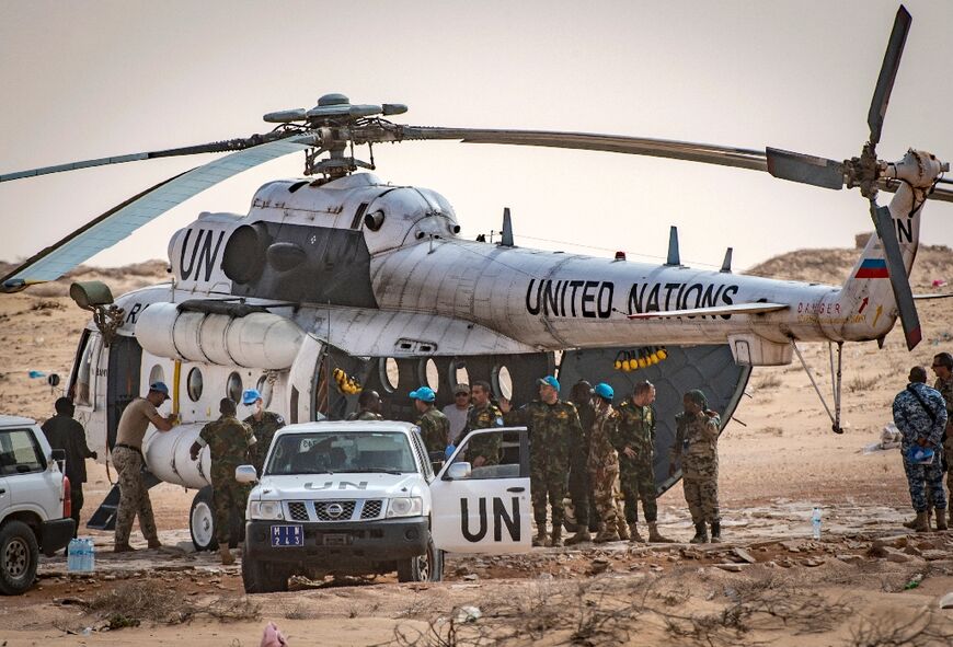 UN Mission for the Referendum in Western Sahara seen on the Moroccan side of the border with Mauritania in Guerguerat in the Western Sahara, on November 25, 2020, after a local  intervention of the royal Moroccan armed forces