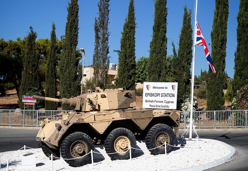 The Union Jack flies at half-mast at the British sovereign base area (SBA) of Akrotiri, southwest Cyprus