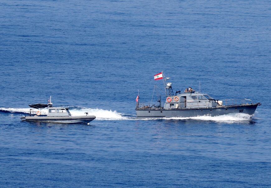 Lebanese navy boats patrol Mediterranean waters off Naqura