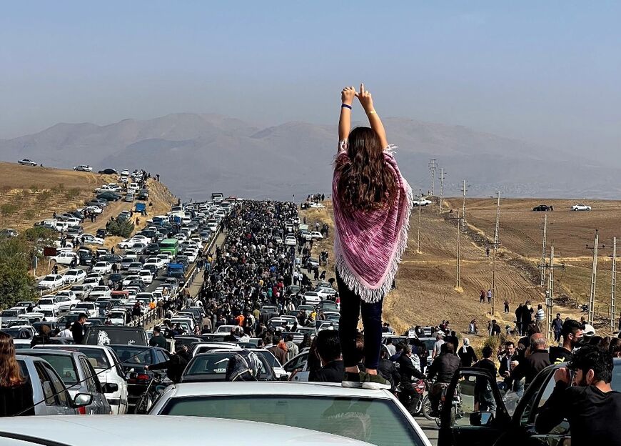 This image posted on Twitter reportedly taken on October 26, shows protesters in the western Iranian province of Kurdistan