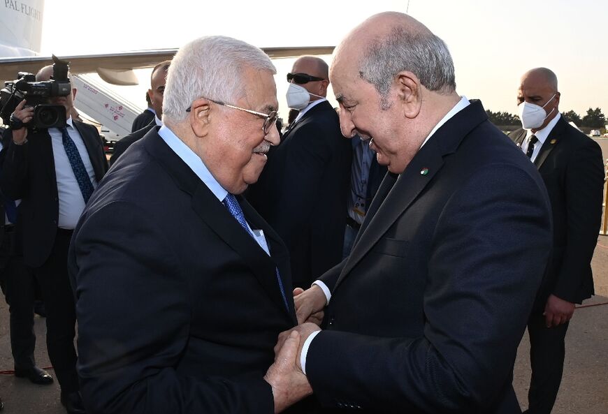Algerian President Abdelmadjid Tebboune (R) receives Palestinian President Mahmud Abbas in Algiers. Algeria remains a steadfast supporter of the Palestinians