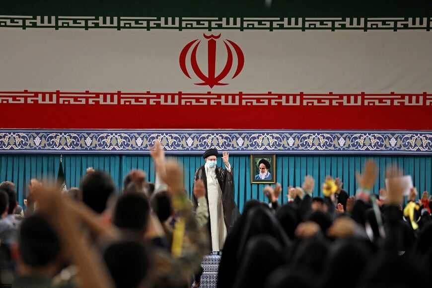 Iran's supreme leader Ayatollah Ali Khamenei meets with a group of students in Tehran