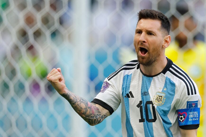 Lionel Messi celebrates a goal that was ruled out for offside