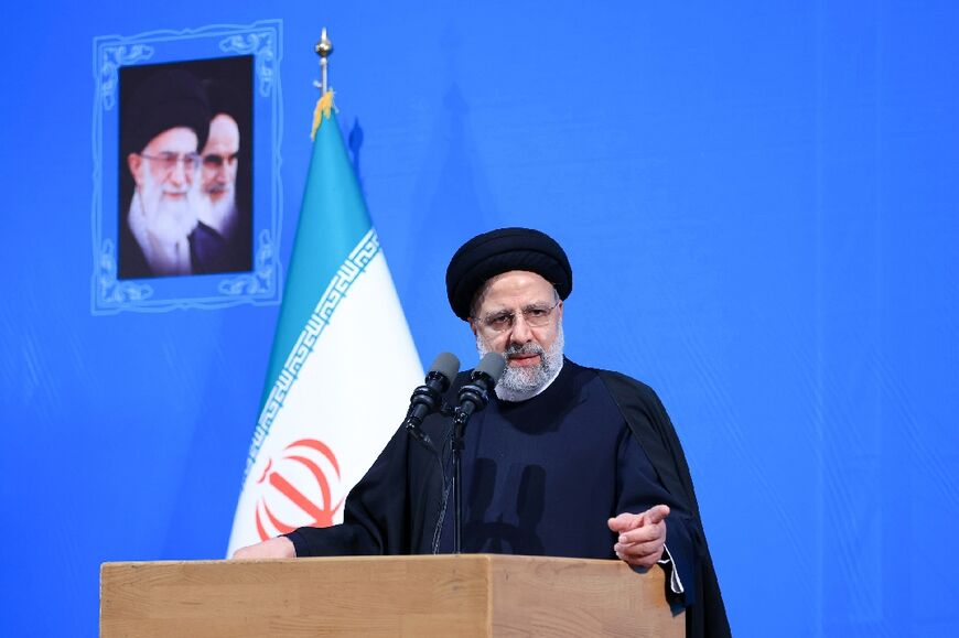 Iran's President Ebrahim Raisi delivers a speech at Tehran University on Student's Day, December 7, 2022