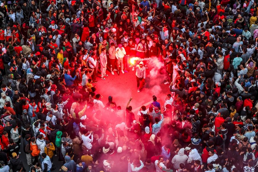 Celebrations in Rabat after Morocco's victory over Portugal in the quarter final