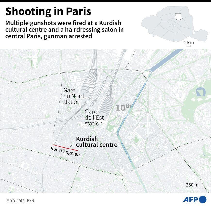 Map of shooting in Paris