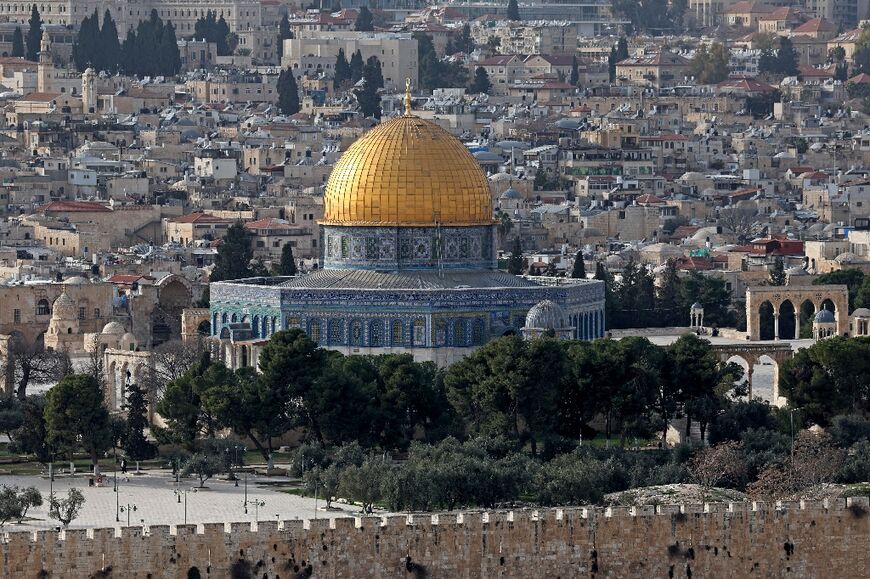 The Dome of the Rock shrine at the Al-Aqsa mosque compound in Jerusalem's Old City