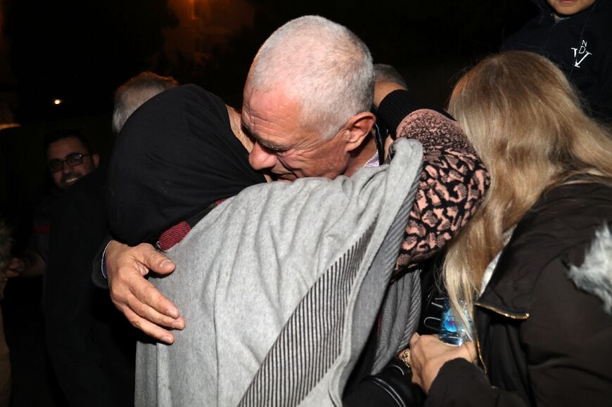 Mustapha Farshoukh, detained over the 2020 Beirut port explosion case, is greeted by family members upon his release from a prison in Beirut