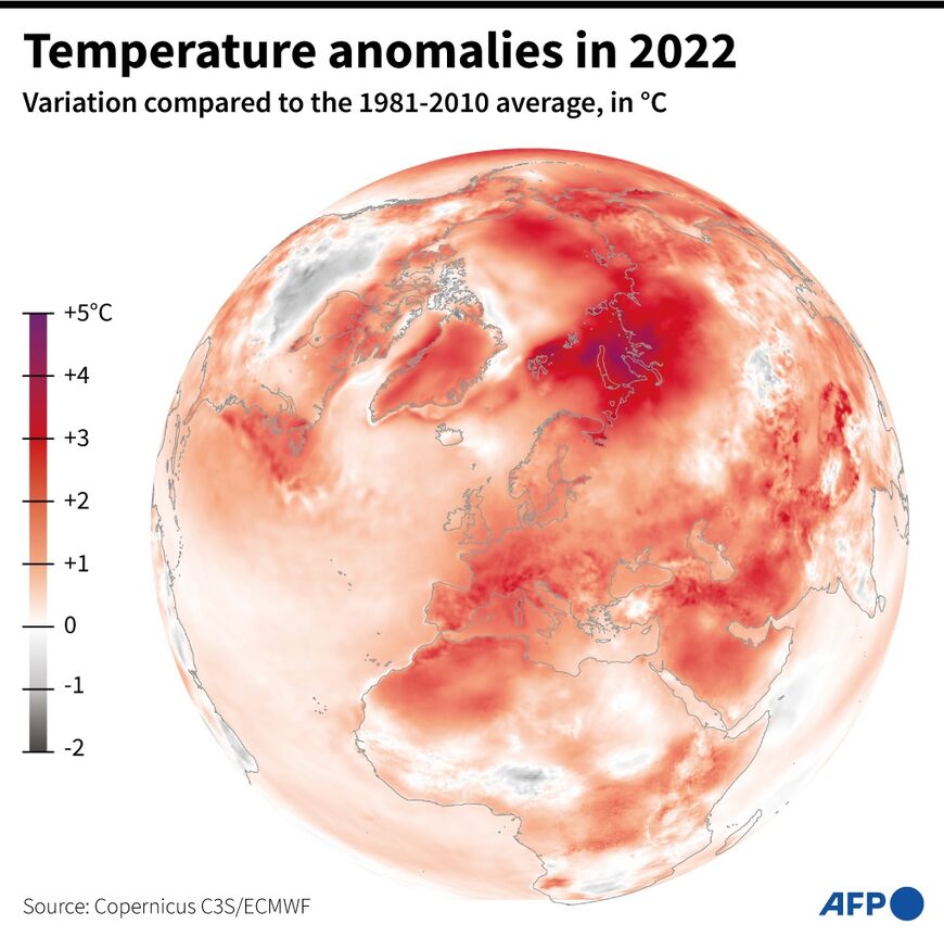 Temperature anomalies in 2022