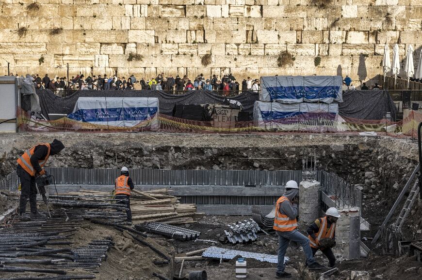 A file photo taken on January 15, 2023 shows construction works at the Western Wall: some fear traces of the centuries-old al-Mughrabi Arab neighbourhood, or Moroccan quarter, may disappear