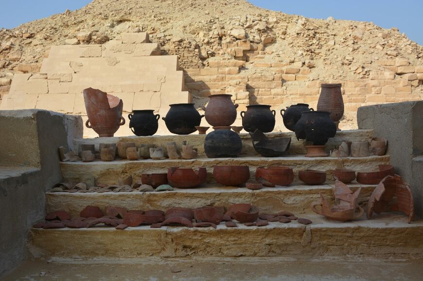 Some of the vessels that were found at the bottom of a 13-metre well at the Saqqara Necropolis south of Cairo in 2016