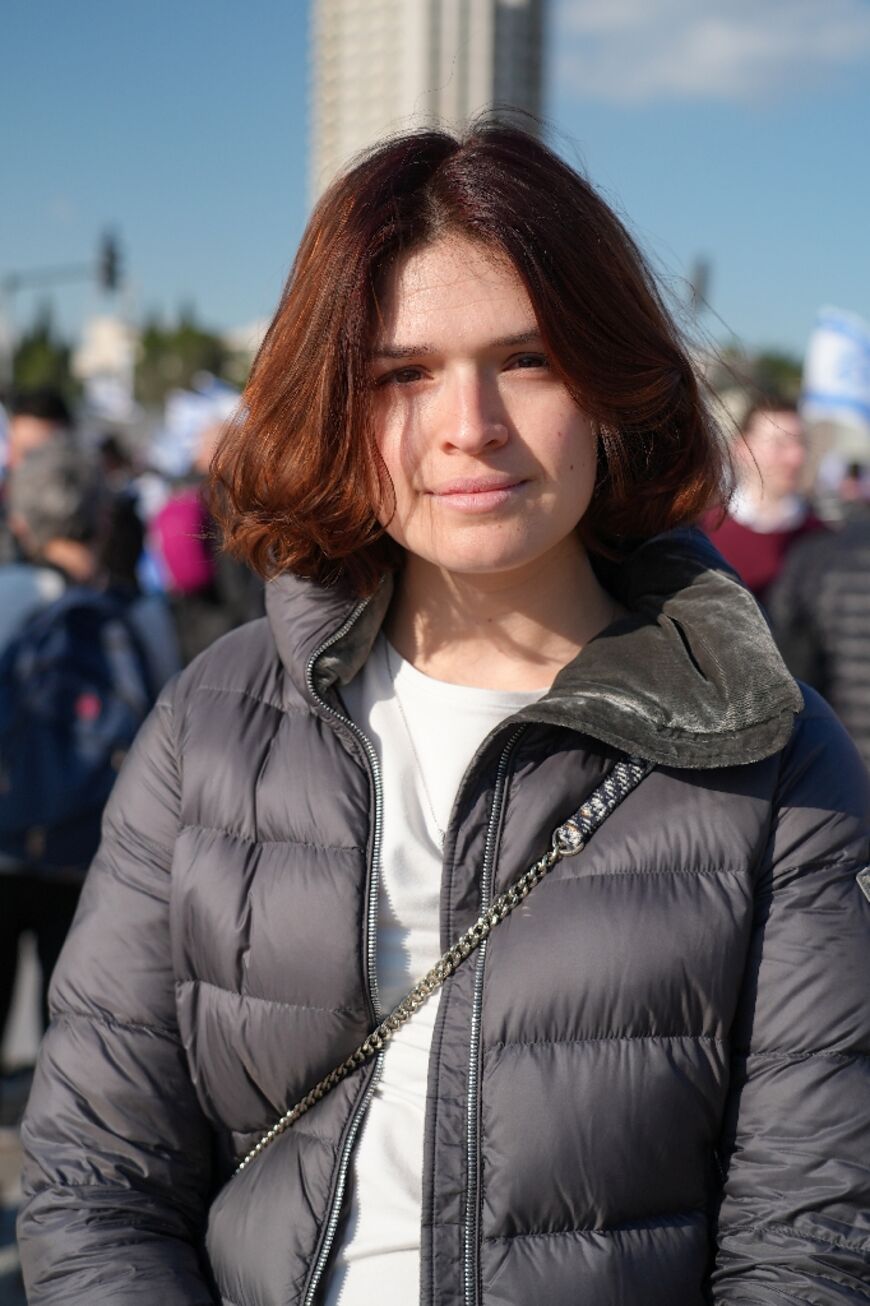Political science student Noah Haliva, pictured during an anti-government protest in Jerusalem on February 13, said she feels 'worried for the future of my country'