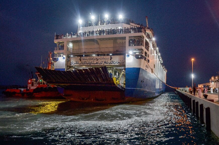 The Saudi-flagged ferry passenger ship Amanah arrives at Jeddah on April 26: the arrivals on Wednesday represented more than 50 countries, ranging from the Philippines to Zimbabwe and from Ireland to Nicaragua