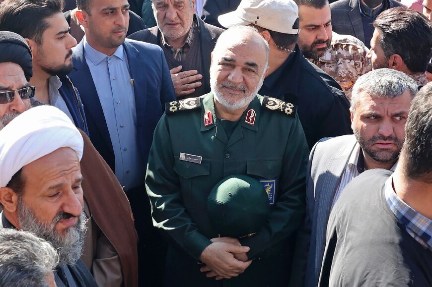 Islamic Revolutionary Guard Corps chief Hossein Salami at the funeral procession for two Guard forces killed by Israel in Syria