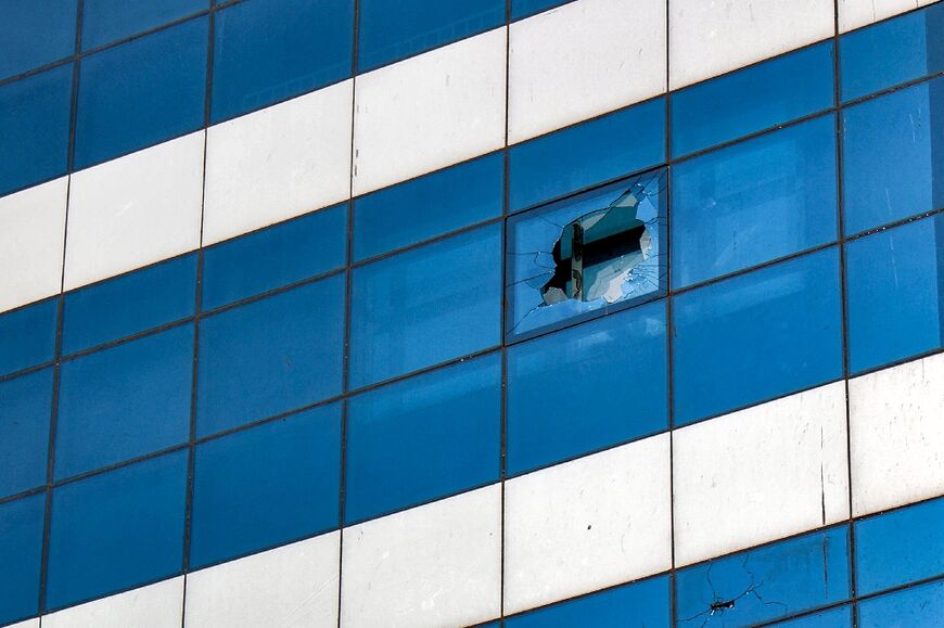A commercial building damaged in Khartoum