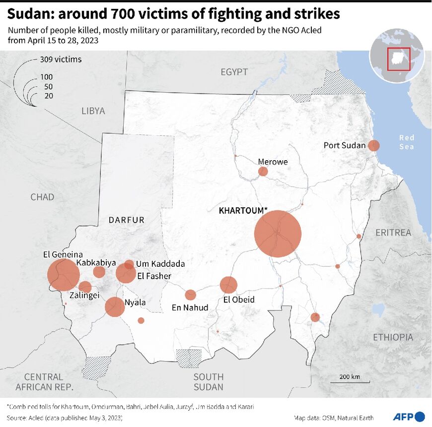 Sudan: around 700 victims of fighting and strikes
