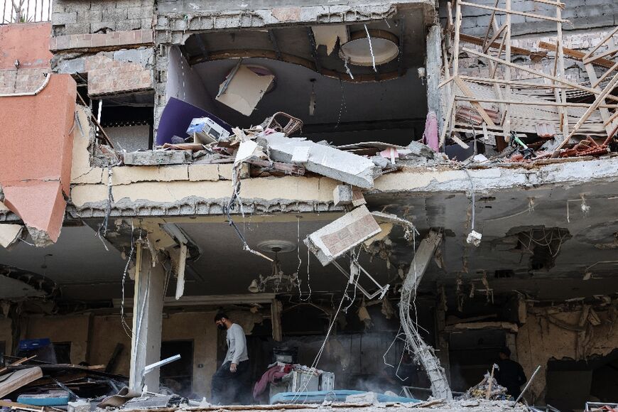 A damaged building is pictured after an Israeli airstrike in Gaza City on May 9, 2023
