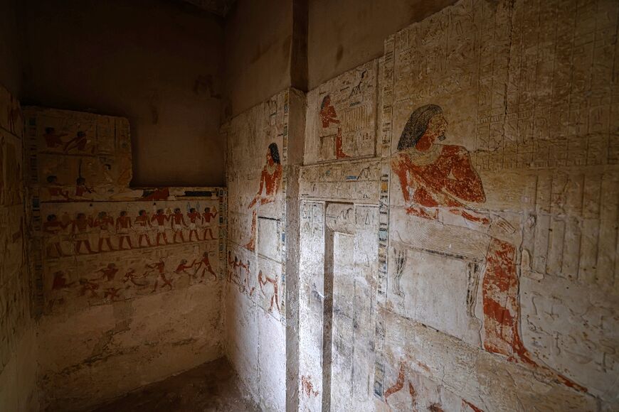 The tomb walls are decorated with depictions of 'daily life, agriculture and hunting scenes', said Mohamed Youssef, director of the Saqqara site