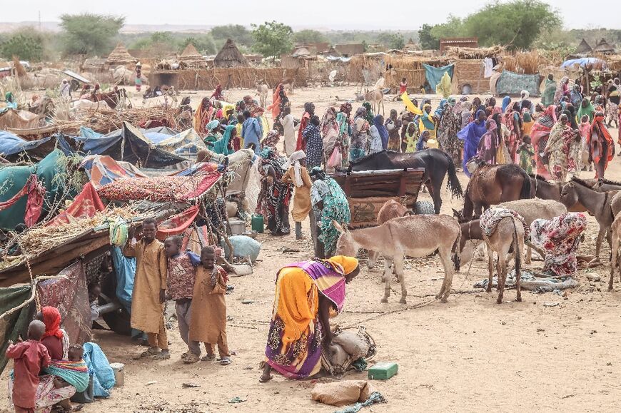 Sudanese refugees from the Tandelti area who crossed into Chad, in Koufroun, near Echbara, are seen on April 30, 2023