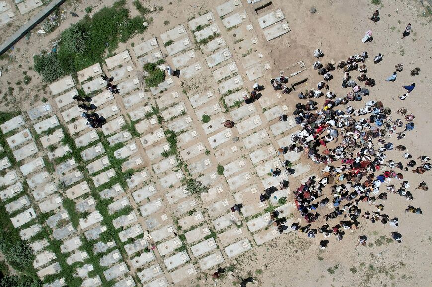 The Martyrs Cemetery which was opened at the beginning of the Yemen conflict in the city of Taez, seen on May 6, 2023