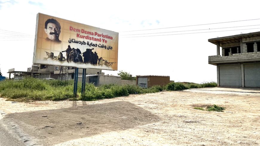 Portraits of Abdullah Ocalan, the imprisoned PKK leader, are ubiquitous in northeast Syria. (photo by Amberin Zaman, April 25, 2023)