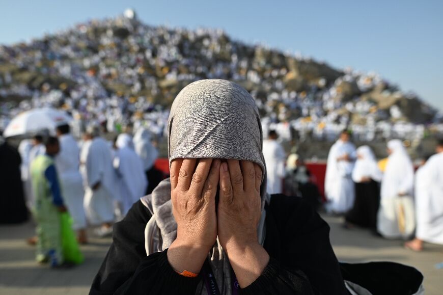 The pilgrims pray all day at Mount Arafat, where the Prophet Mohammed is said to have given his final sermon